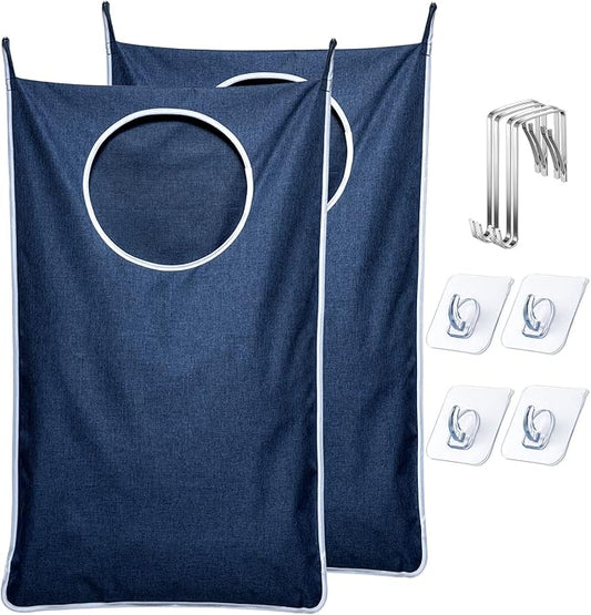 KEEPJOY Large Size 2Pack Hanging Laundry Hamper Bag, Door Hamper with 2 Hooks for Dirty Clothes - 35X21.6 inch - Blue (2Pack)-Ruum Studio Home