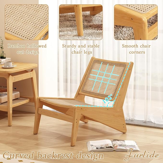Rattan Chair 2Pcs, Mid Century Modern Accent Chair, Leisurely Reading Chair for Living Room（Wood）-Ruum Studio Home