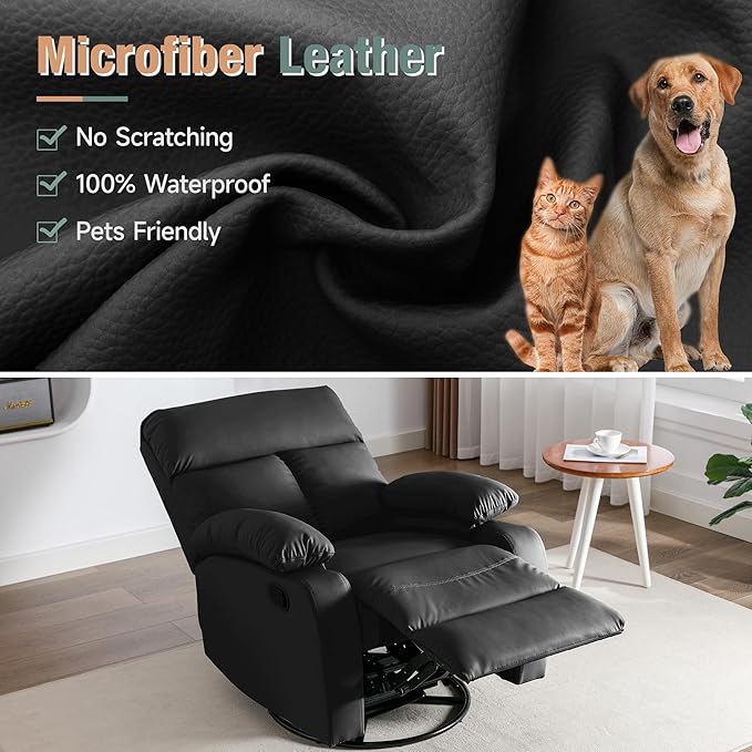 Swivel Rocker Recliner, Rocking Recliners Chair for Small Spaces, Small Rocker Recliner Chair, Nursery Rocking Chairs for Living Room, RV, Nursery, Black-Ruum Studio Home