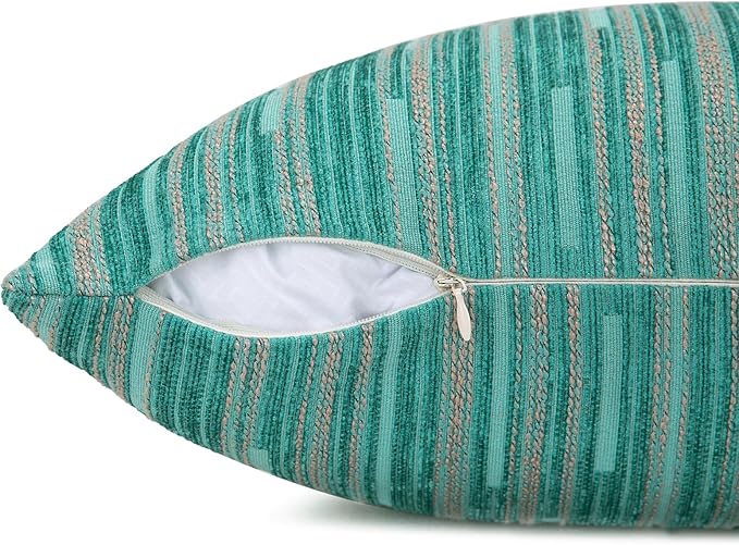 Yeiotsy Decorative Pillow Covers Teal, Pack of 2, Modern Striped Throw Pillow Cases Geometric Cushion Covers (Teal, 18 X 18 Inches)-Ruum Studio Home