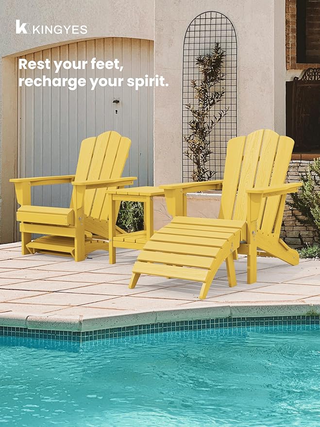 KINGYES Folding Adirondack Ottomans Set of 2 for Adirondack Chair, Yellow-Ruum Studio Home