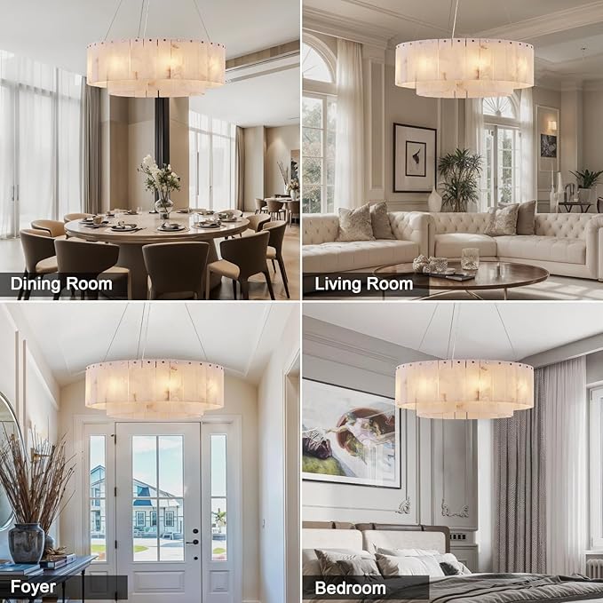 Alabaster Chandeliers D23in Round Chandeliers for Dining Room Small Chandelier Light Fixture for Kitchen Living Room Foyer Entryway Hallway-Ruum Studio Home