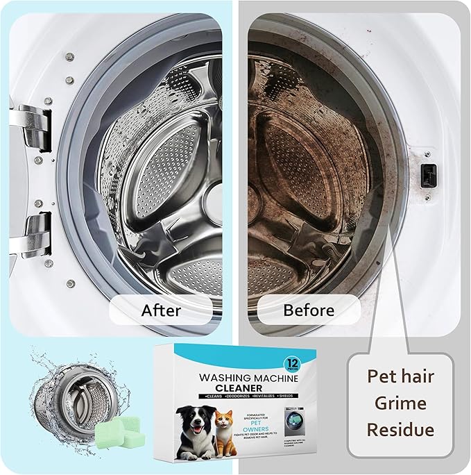 Washer Machine Cleaner Tablets-24Pack-12 Month Supply,Formulated for Pet Owners Washing Machine Cleaner,Compatible with HE,Easily pet hair remover for laundry.Top & Front Load Washer.Septic Safe.-Ruum Studio Home