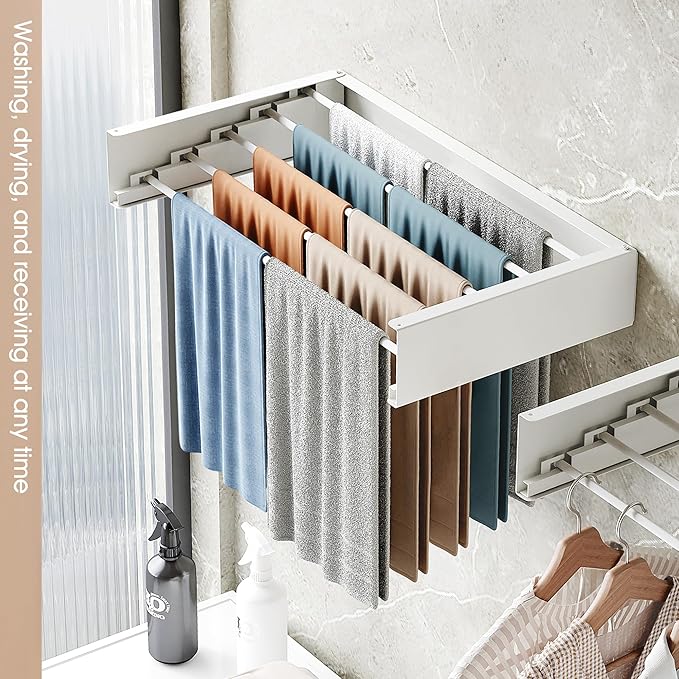 Wall Mounted Drying Rack,Drying Rack Clothing,Collapsible Hanger Racks for Laundry,Laundry Rack,Wall Mounted Clothes Rack (White, 32 Inch)-Ruum Studio Home