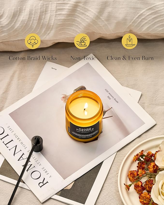 M&SENSE Mango Pineapple Tropical Scented Candle, 7.05oz Non Toxic Natural Soy Wax 50 Hours Long Lasting Burn Fruit Scent Summer Gifts for Housewarming, 2 Wick Aromatherapy Candle for Women Men-Ruum Studio Home