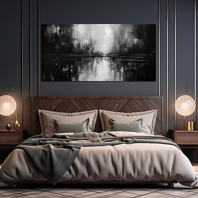 Large Abstract Canvas Wall Art for Living Room Large Size,Black and White Pictures Wall Art for Office 29 x 59 Inch-Ruum Studio Home