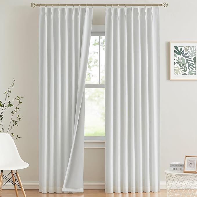 Vision Home White Pinch Pleated Full Blackout Curtains Thermal Insulated Window Curtains 95 inch for Living Room Bedroom Room Darkening Pinch Pleat Drapes with Hooks Back Tab 2 Panel 40" Wx95 L-Ruum Studio Home
