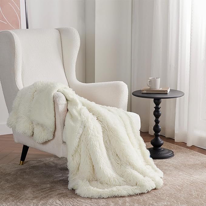 Bedsure GentleSoft Fluffy Cream Throw Blanket Decorative Blankets for Bed Couch Sofa, Cream Decor Sherpa Fleece Soft Cozy Fuzzy Plush Thick Warm Faux Fur Decorations, Ivory Baby Girl Gifts, 50x60-Ruum Studio Home