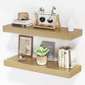 Floating Shelves for Wall, 24" W x 6.7" D x 1.5" H, Wooden Wall Mounted Display Shelves with Invisible Brackets for Living Room, Bedroom, Bathroom, Kitchen Decor and Storage, Set of 2, Oak-Ruum Studio Home