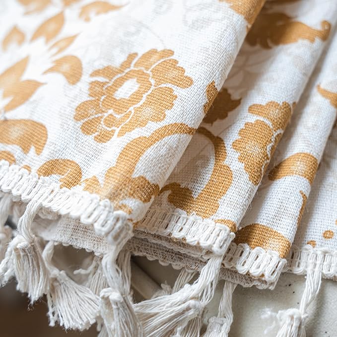 Sutuo Home Boho Curtains for Bedroom Living Room 96 Inches Length Long, Printing Moroccan Cotton Linen Rod Pocket Vibe Farmhouse Bohemian Tassels Window Treatment, 1 Panel 59" W x 96" L, Brown Damask-Ruum Studio Home