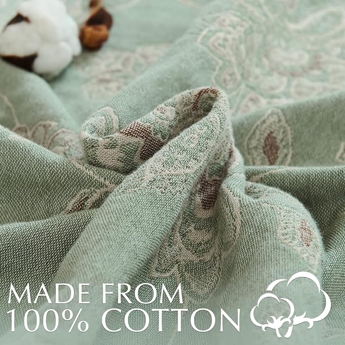 jinchan Boho 100% Cotton Muslin Twin Size 50x60 Inches Blanket Lightweight 4-Layer Quilted Soft Green and Beige Floral Throw Blanket Reversible Comfy Flower Breathable All Seasons Couch Bedroom Decor-Ruum Studio Home