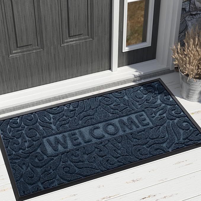 Yimobra Door Mat Indoor Outdoor Entrance, Non Slip Welcome Front Doormats, Heavy Duty Rubber Backing, Stain and Fade Resistant, Low Profile, Easy Clean Patio Garage Floor Mats, 47 x 32, Blue-Ruum Studio Home