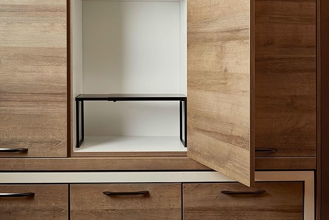 Nxconsu Cabinet Shelf Expandable Organizer Riser Rack for Kitchen Pantry Cupboard Under Sink Countertop Home Organization Extra Storage Space Saver Heavy Duty Metal Edgeless Design Black Large-Ruum Studio Home