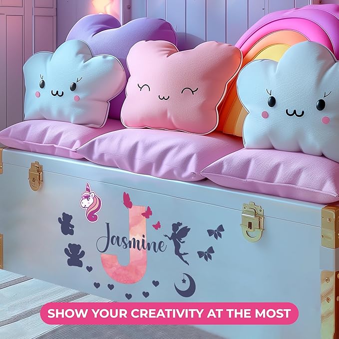 Custom Stickers Name Wall Decor I Personalized Name Sign for Room Decor | Multiple Custom Name & Initial I Decal for Baby Girl Nursery Decor I Nursery Wall Decal for Baby (C. Pink Sky)-Ruum Studio Home