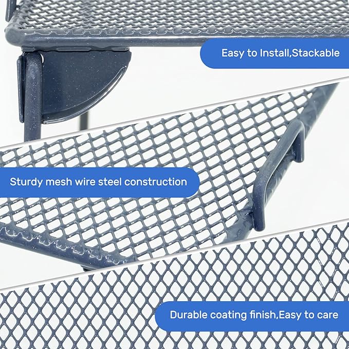 Neudeco Stackable Cabinet Shelf Organizer - 2 Pack Metal Mesh Stacking Shelves for Kitchen, Closet, Bathroom, Countertop and Cabinet -Gray-Ruum Studio Home