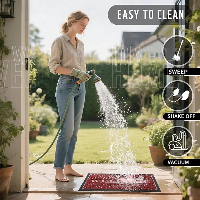 Yimobra Welcome Mat Outdoor Indoor 29.5x17, All-Weather Waterproof Front Door Mat Outside Entrance, Non-Slip Low Profile Porch Patio Doormat, Red-Ruum Studio Home
