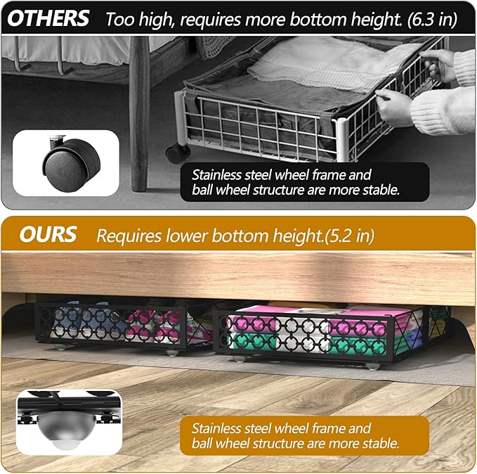 NADAMOO Large Under Bed Storage with Wheels, Low Profile Rolling Under Bed Storage Containers，Foldable Metal Under the Bed Organizer Bins for Bedroom，2 Packs-Ruum Studio Home