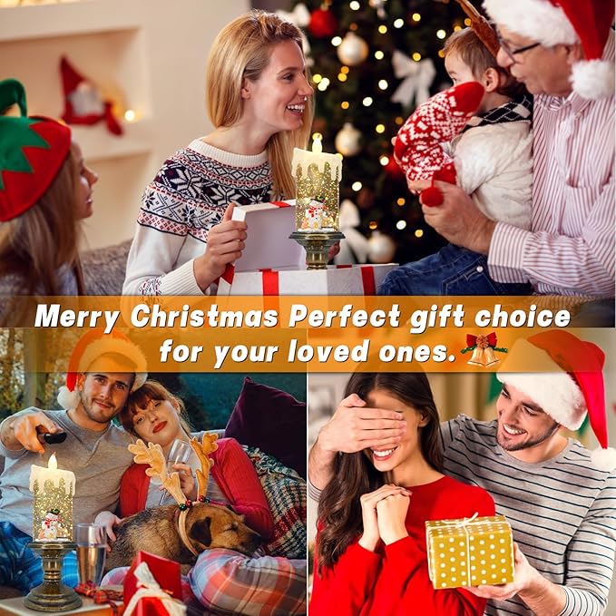 Christmas Flameless Candles, Flickering Flameless Candles with Timer, LED Candles Battery Operated, Snow Globe Candle Light for Christmas Decorations-Ruum Studio Home
