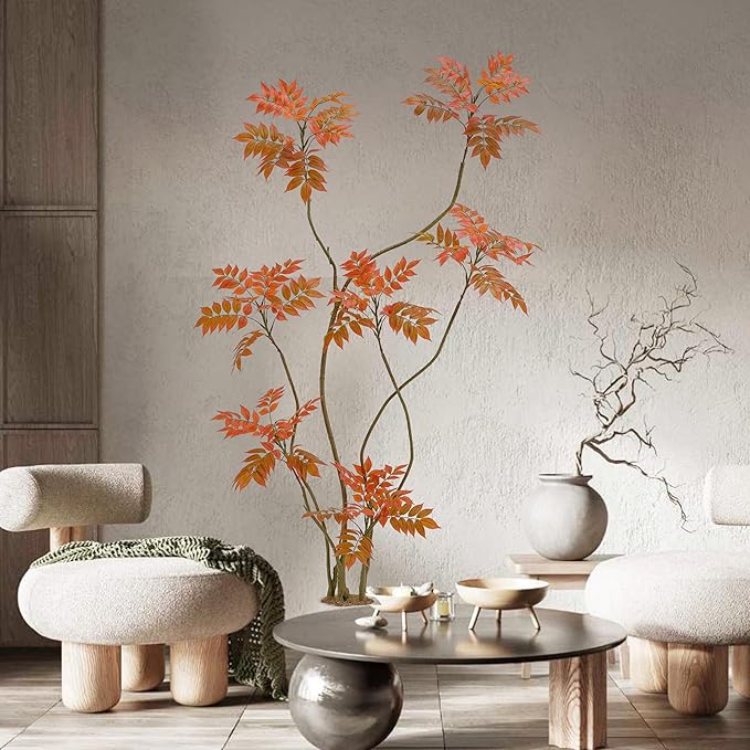 Artificial Mahonia Fortunei Tree 6ft,Tall Fake Plant Artificial Sumac Tree, Faux Plants Indoor Fake Plants Decor with Pots for Home Office Bathroom Bedroom Living Room Decorations Housewarming-Ruum Studio Home