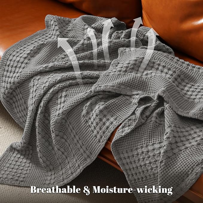 PHF 100% Cotton Waffle Weave Blanket Twin Size, Soft Lightweight Breathable Cozy Summer Blankets for Bed, Luxury Aesthetic Woven Bedding for Home Decor, 66"x90", Dark Grey-Ruum Studio Home