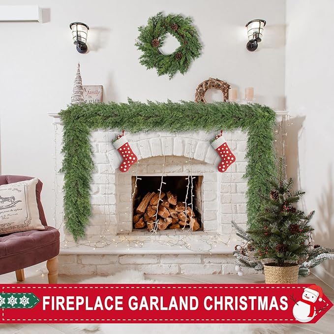 6 Ft Real Touch Christmas Garland,Thick and Lush，Soft Bendable, Lifelike Cedar Garland Realistic, Garlands for Decoration Christmas，Christmas Garland for Mantle,Outdoor Indoor Christmas Decorations-Ruum Studio Home