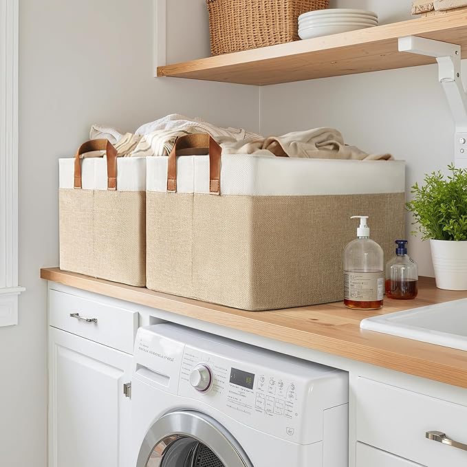 GRANNY SAYS Storage Baskets for Shelves, Closet Organizer Bins, Clothes Storage Bins with Metal Frame, Extra Large Baskets for Organizing and Storage, Collapsible, Khaki, 2-Pack-Ruum Studio Home