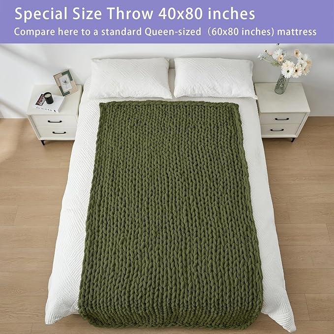 Bigacogo Chunky Knit Throw Blanket for Couch, 40x80 inches, 100% Hand Knitted with Thick Jumbo Chenille Yarn, Cozy Soft Large Rope Knot Cable Crochet Blankets for Sofa Bed Living Room, Yellow Green-Ruum Studio Home