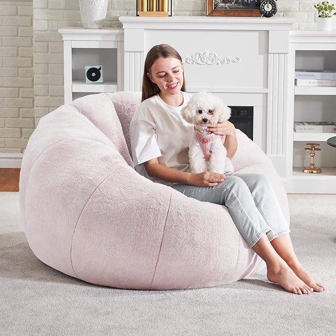 Hobestluk Bean Bag Chairs Large Bean Bag Couch for Adults Stuffed Sofa Chair Comfy Giant Bean Bag Chair with Spacious Design for Reading, Playing or Relaxing (Pink)-Ruum Studio Home
