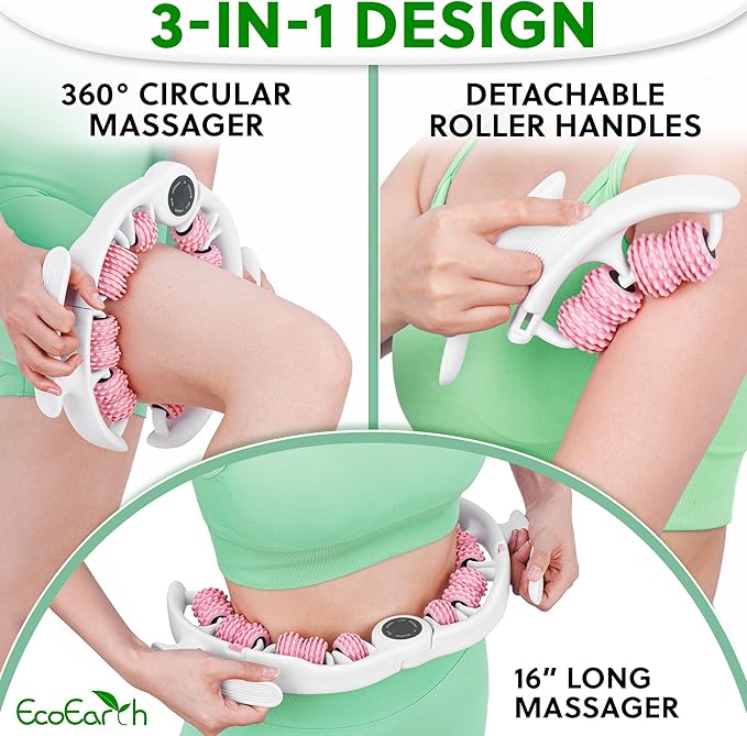 EcoEarth Cellulite Massage Roller - Handheld Fascia Massager with Detachable Handles - Anti Cellulite Tool for Legs, Thighs, Buttocks & Belly - Deep Tissue Muscle Roller for Lymphatic Drainage-Ruum Studio Home