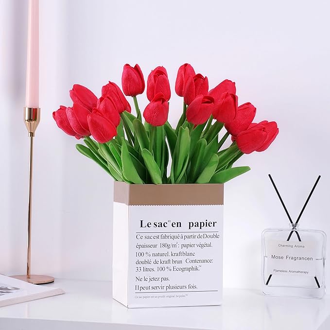 20pcs Red Artificial Tulip Fake Flower 12.9 Inch Spring Mother's Day Easter Gift for Home Kitchen Wedding Decoration-Ruum Studio Home