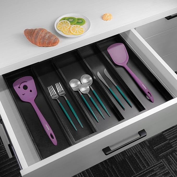 Utoplike Bamboo Drawer Organizer Kitchen Utensils, Adjustable Black Silverware Holder and Cutlery Tray Organiser, Expandable Drawer Divider for Flatware, Knives in Kitchen, Bedroom, Living Room-Ruum Studio Home