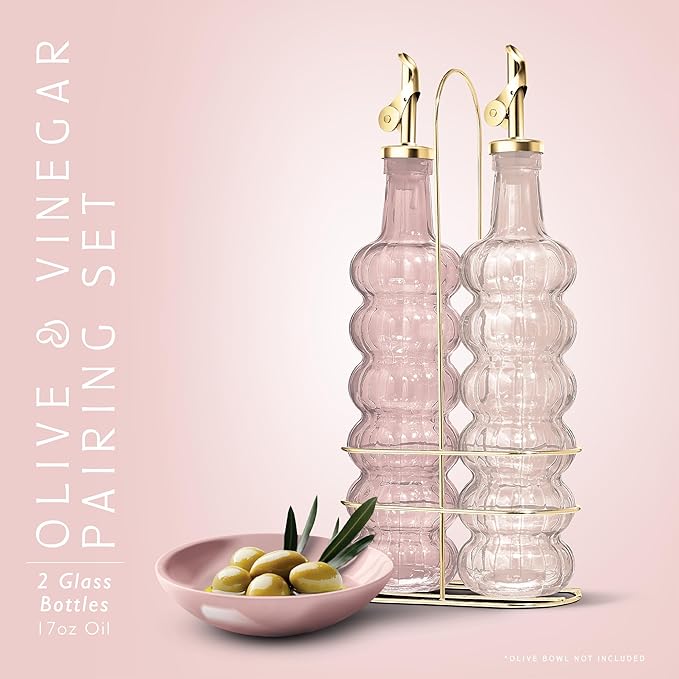 COOK WITH COLOR Glass Olive Oil Bottle Dispenser - 2 Pack- 17oz Oil and Vinegar Cruet - Olive Oil Carafe Decanter for Kitchen-Ruum Studio Home