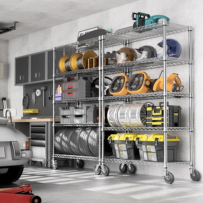 5-Shelf Storage Shelves,Wire Shelving Heavy Duty Metal Storage Shelving Unit Adjustable Garage Shelving Rack Pantry Kitchen (Chrome, 5 Tier,17.7" D x 47.2" W x 76.7" H)-Ruum Studio Home
