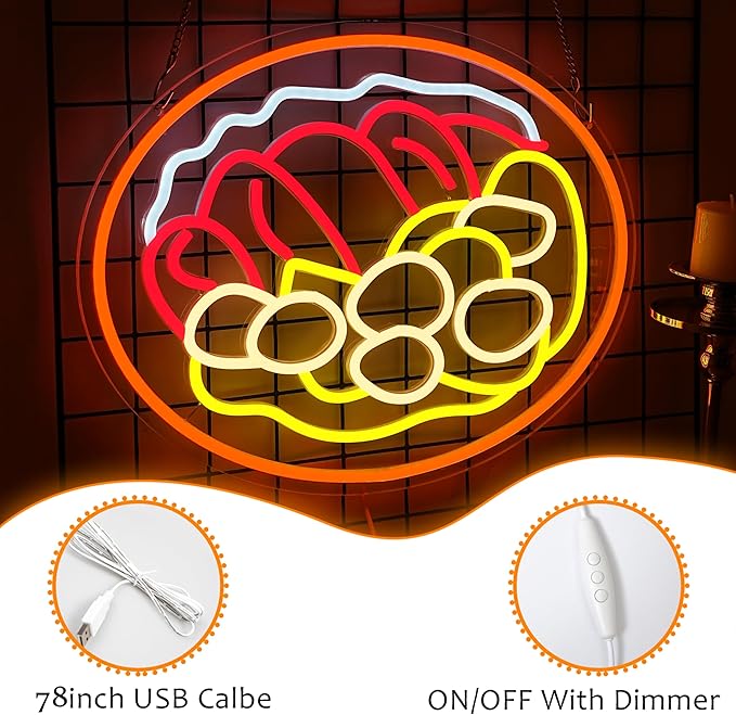 LISIGNVE Curry Meat Dish Neon Sign Beef Curry Sign Neon Light for Wall Decor Curry Rice Led Light Up Sign for Indian Restaurant Kitchen Japanese Thai Style (16.5 * 12.6 In)-Ruum Studio Home