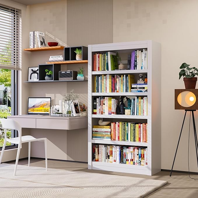 Bookshelf, 5-Tier Sturdy Bookcase, Adjustable Book Shelf, Large Capacity per Shelf, Modern Book Shelf for Living Room, Home Office, Garage, Ideal for Home Organization & Stylish Upgrades-Ruum Studio Home