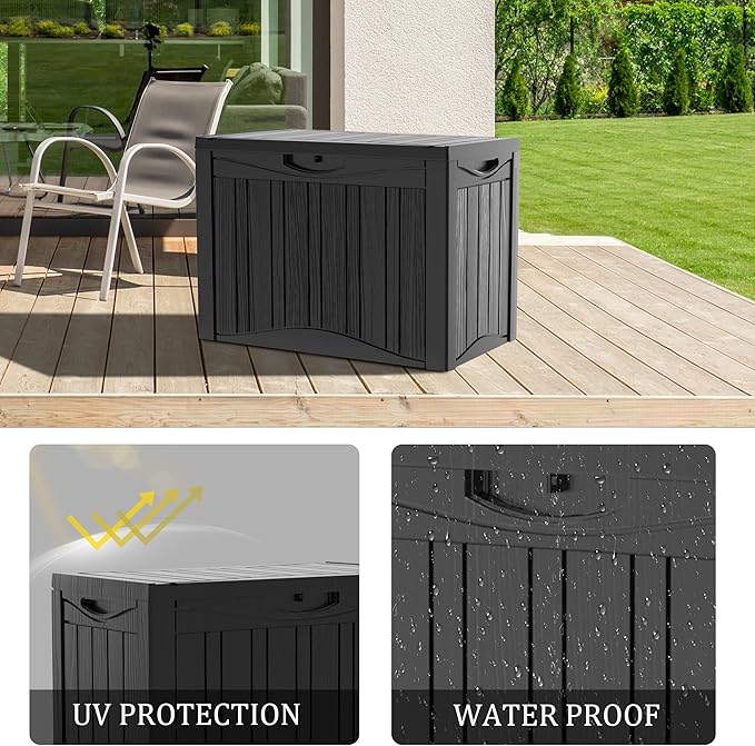 50 Gallon Outdoor Storage Box Waterproof Lockable Resin Deck Box Large, Patio Storage Bin for Pool Accessories Cushion Furniture, Garden Tools, UV-Resistant Outside Delivery Black-Ruum Studio Home