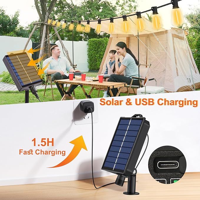 Solar Powered Warm White LED Outdoor String Light with Remote Control, Shatterproof Light Bulbs for Backyard Garden Patio Pergola Gazebo Bistro Bedroom Christmas Wedding Party (10+1 Bulbs)-Ruum Studio Home