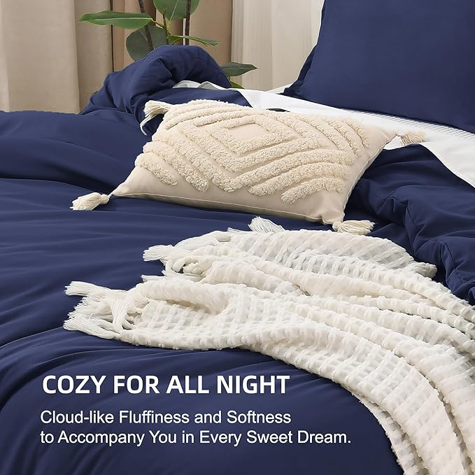 Litanika Navy Blue Twin/Twin XL Comforter Set, 2 Pieces Lightweight Solid Bedding Comforter Set, All Season Fluffy Bed Set (66x90In Comforter & 1 Pillowcase)-Ruum Studio Home