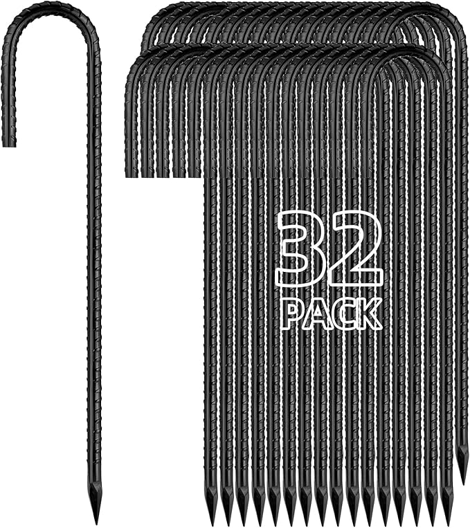 12 Inch Rebar Stakes J Hook Ground Stakes 32-Pack Heavy Duty Galvanized Chain Link Fence Stakes Metal Tent Stakes for Outdoor Lawn Decorations Inflatables Canopy Swing Set-Ruum Studio Home