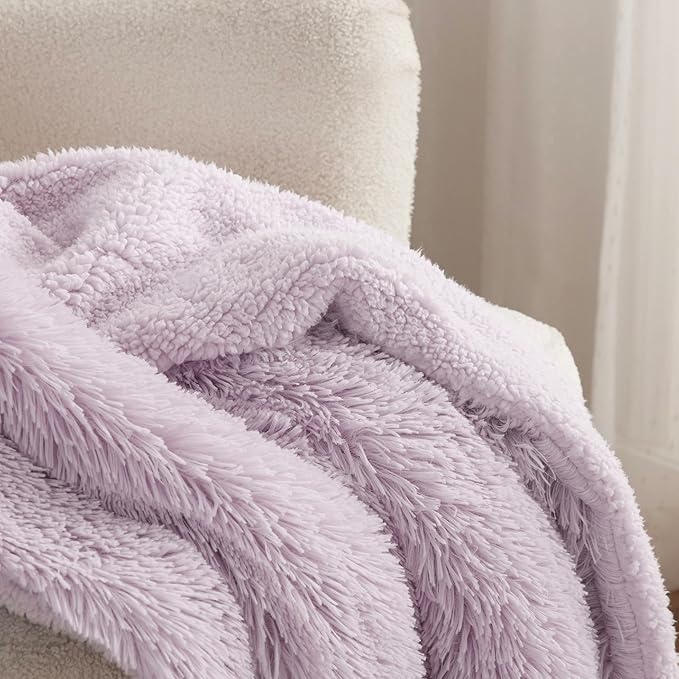 Bedsure GentleSoft Fuzzy Sherpa Faux Fur Twin Blanket Lavender Purple Cozy Gifts for Women Men, Soft Fleece Plush Warm Thick Blanket Twin Size for Bed, Room Dorm Essentials Purple Decor Gifts, 60x80-Ruum Studio Home