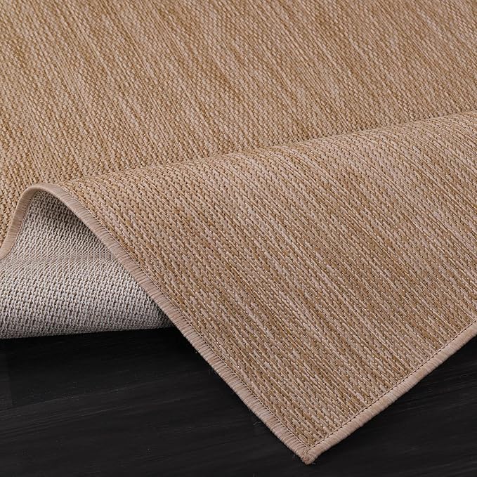 Washable Indoor Outdoor Rug 8x10 Weather Resistant Area Rugs Modern Solid Jute Rug for Porch Deck Balcony Backyard Patio Outside Carpet (8 X 10 Jute Beige)-Ruum Studio Home