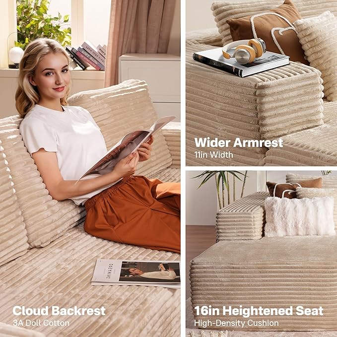 104" Cloud Sectional Couches for Living Room,L Shaped Boneless Couch in A Box,Sleeper Sofa with Comfy Chaise No Assembly Required,Beige-Ruum Studio Home