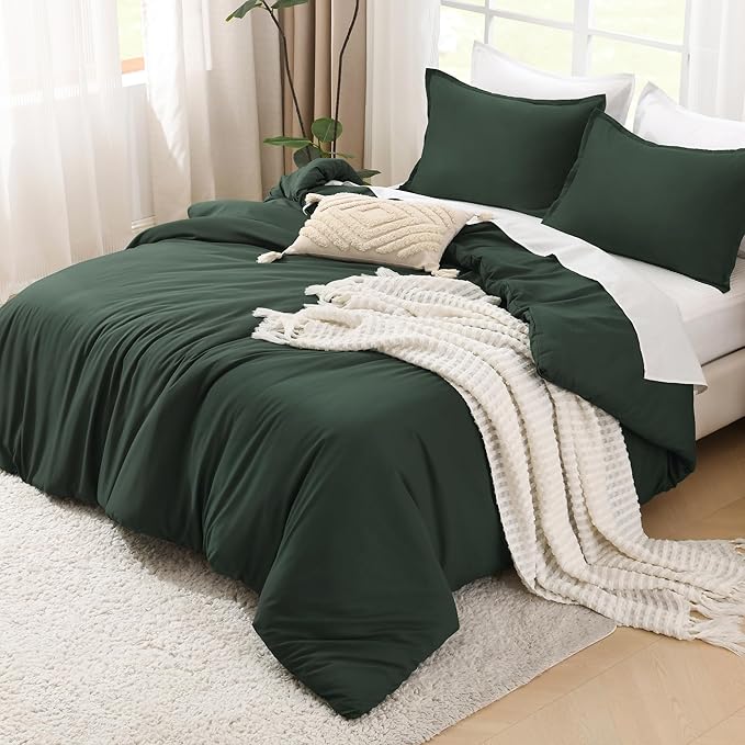 Litanika Forest Green Oversized King Comforters Super King Size, 3 Pieces Lightweight Solid Bedding Comforter Set, All Season Fluffy Bed Set (120x120In Comforter & 2 Pillowcases)-Ruum Studio Home