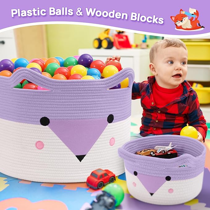 Large Baby Basket Toy Storage 3 Pack, (20"x13.8") Woven Baby Laundry Basket, Stuffed Animal Storage.-Ruum Studio Home