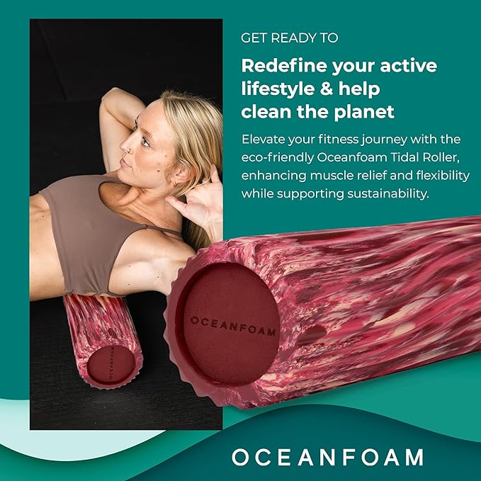 Oceanfoam Tidal Roller - Maroon, Blush & Hot Pink Marbled - Muscle Massage Foam Roller for Back Pain & Stretching - Firm & Ergonomic Wide Wave Textured - Yoga & Athletics - Full Size, 20" x 5"-Ruum Studio Home