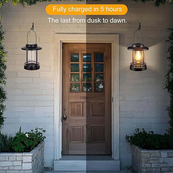 Hanging Solar Lanterns Outdoor Waterproof – 2 Pack Decorative Solar Lights for Outside, Patio, Porch, Yard, Balcony, Table – Hanging Outdoor Lantern Garden Gifts for Women,Mom-Ruum Studio Home
