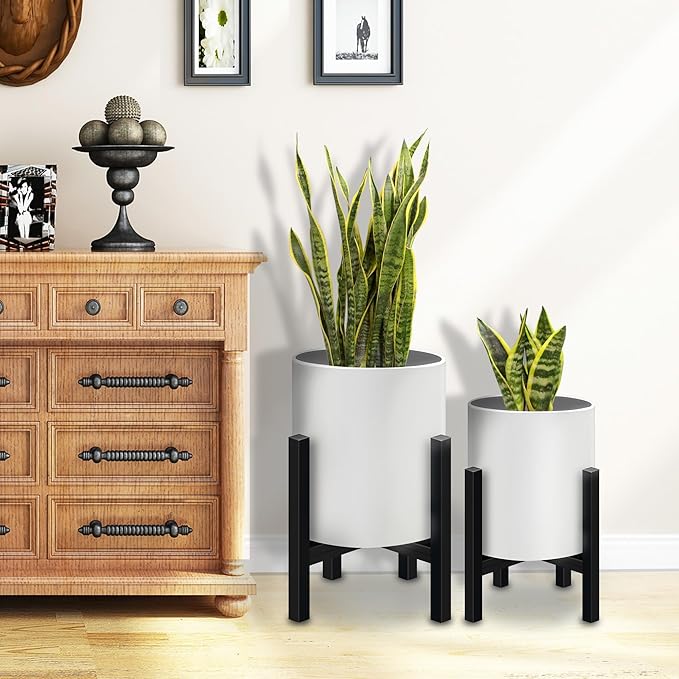 Plant Pot with Stands Set of 2, Mid Century Planters for Indoor Plants Modern Decorative Flower Pots for Balcony, Office, Living Room or Garden with Drainage Plug, 12 inch & 10 inch-Ruum Studio Home