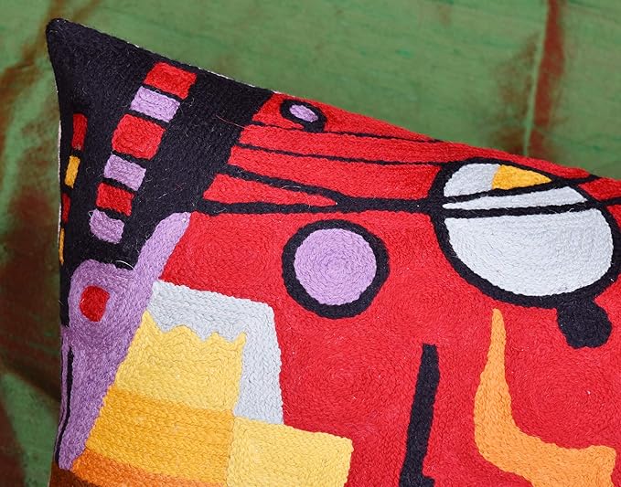 Lumbar Kandinsky Red Pillow Cover | Heavy Red Space Modern Throw Pillows Chair Cushion | Red Contemporary Pillow | Red Farmhouse Pillows | Modern Couch Pillow | Handmade Wool Size 14x20-Ruum Studio Home