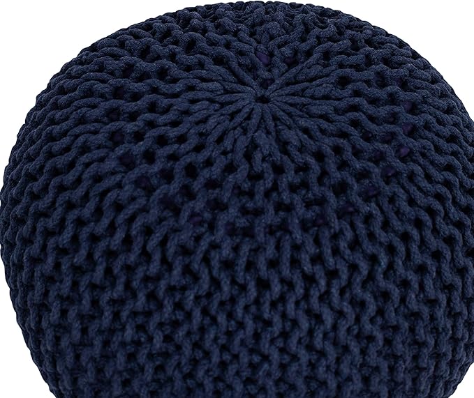 BIRDROCK HOME Round Pouf Ottoman | Cotton Braided Foot Stool with Bean Bag Filling | Boho Foot Rest for Living Room & Bedroom | Compact & Comfortable Seating, Lightweight & Soft | Navy-Ruum Studio Home