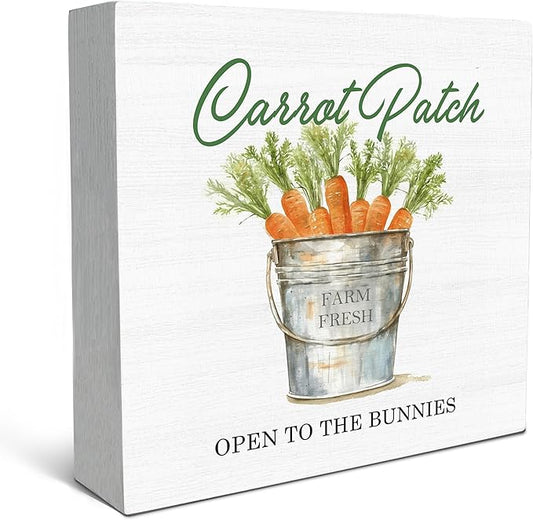 SRADMO Easter Sign, Carrot Patch Easter Wood Box Sign Desk Decor, Easter Carrot Decorations, Farmhouse Easter Theme Wooden Block Box Sign Decoration for Home Office Shelf Table Decor-Ruum Studio Home